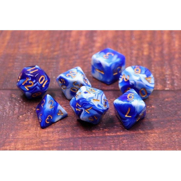 Blue Cream 7pc Dice Set inked in Gold